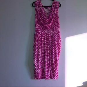 Anna Schulz pretty in pink, lovely sleeveless dress which has a shawl front